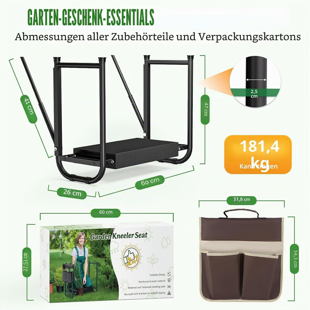 seasky Faltbare Gartenbank mit Knie- und Sitzfläche, Kippschutz-Gartenbank, verbreitert, dick, weich