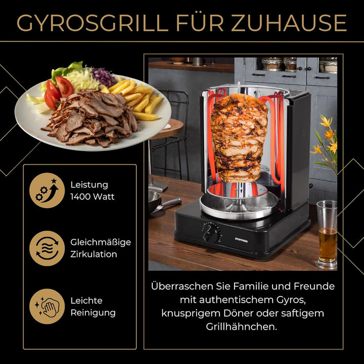 Syntrox Germany Dönergrill mit drehbaren Aussenspiessen und 120 Minuten Timer Schwarz