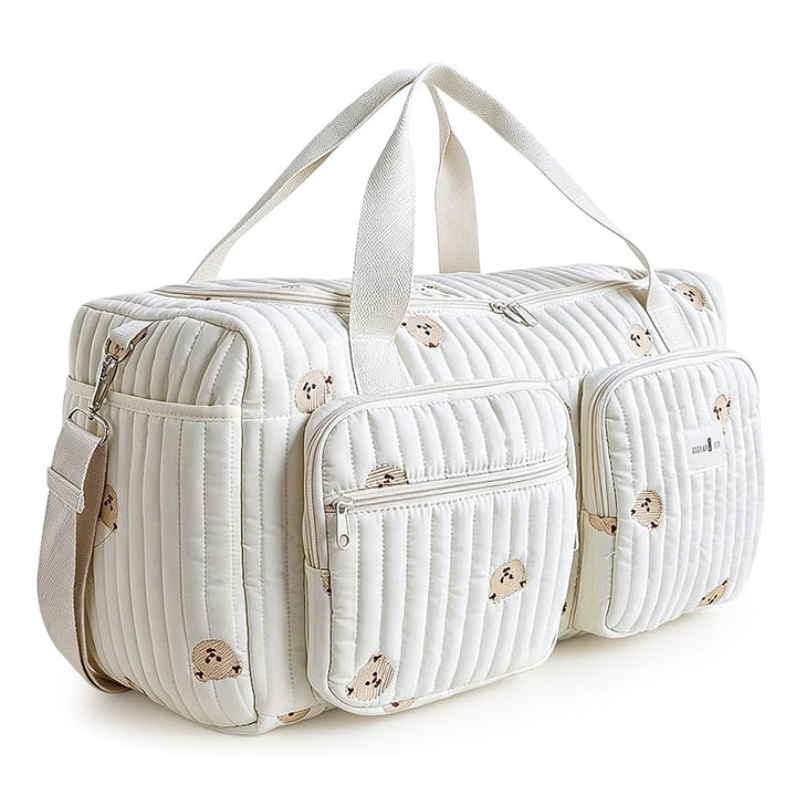 Grosse Wickeltasche Kliniktasche Geburt 48×22×26 cm – Baumwolle Baby Tasche mit Stickerei, Mama Tasc