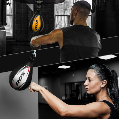 RDX Boxbirne Erwachsene Leder Set, Speedball Hängend Mit Halterung, Profi Punchingball Boxing Speed