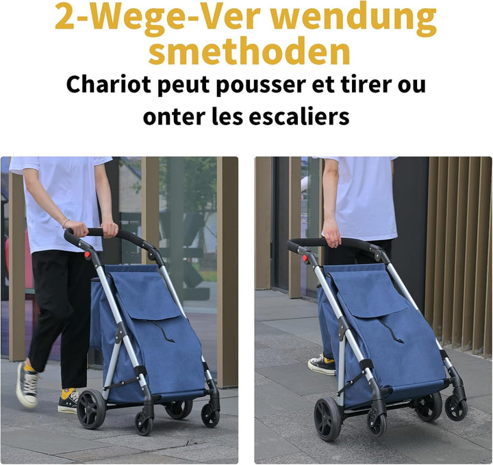 Einkaufstrolley, 46L Trolly Einkaufswagen Klappbar, 4 Rädern Aluminium Leichtgewicht Einkaufstrolley