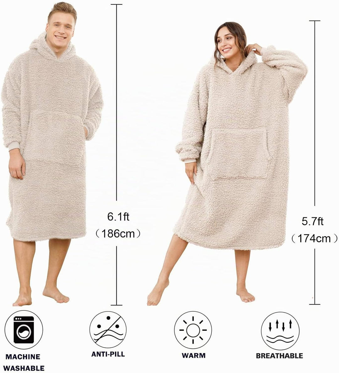 ililmmoe Sherpa tragbare Decke Übergrosse Hoodie Sweatshirt TV Decke mit Langen Ärmeln und Tasche-Be