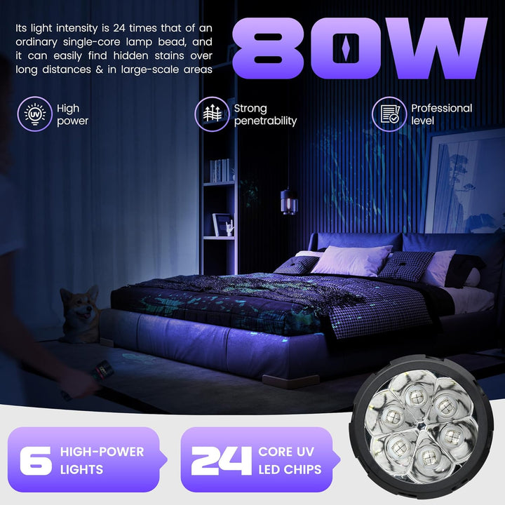 DARKBEAM UV Taschenlampe Schwarzlicht 395nm, 6xLED [4-Core] Taschenlampen Ultraviolett Aufladbar 80W