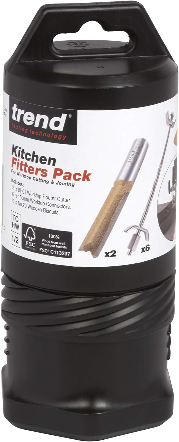Trend Kitchen Fitters Set mit geraden 2-schneidigen Arbeitsplattenfräsen, Verbindungsschrauben und 1