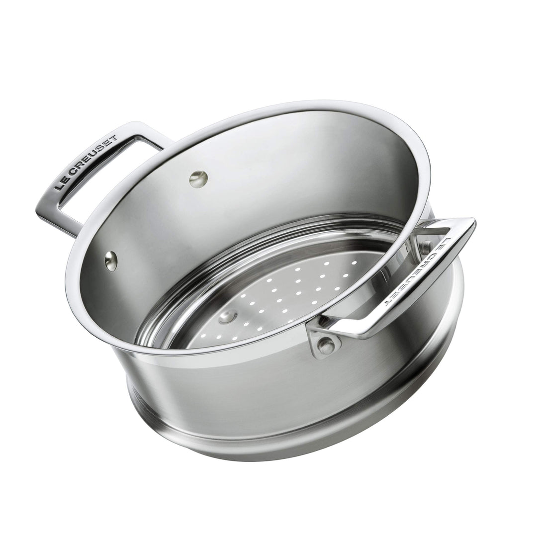 Le Creuset Dämpfeinsatz 3-ply Edelstahl, Ø 20 cm, Für Töpfe mit Ø 20 cm geeignet, Mit Griffen, Silbe