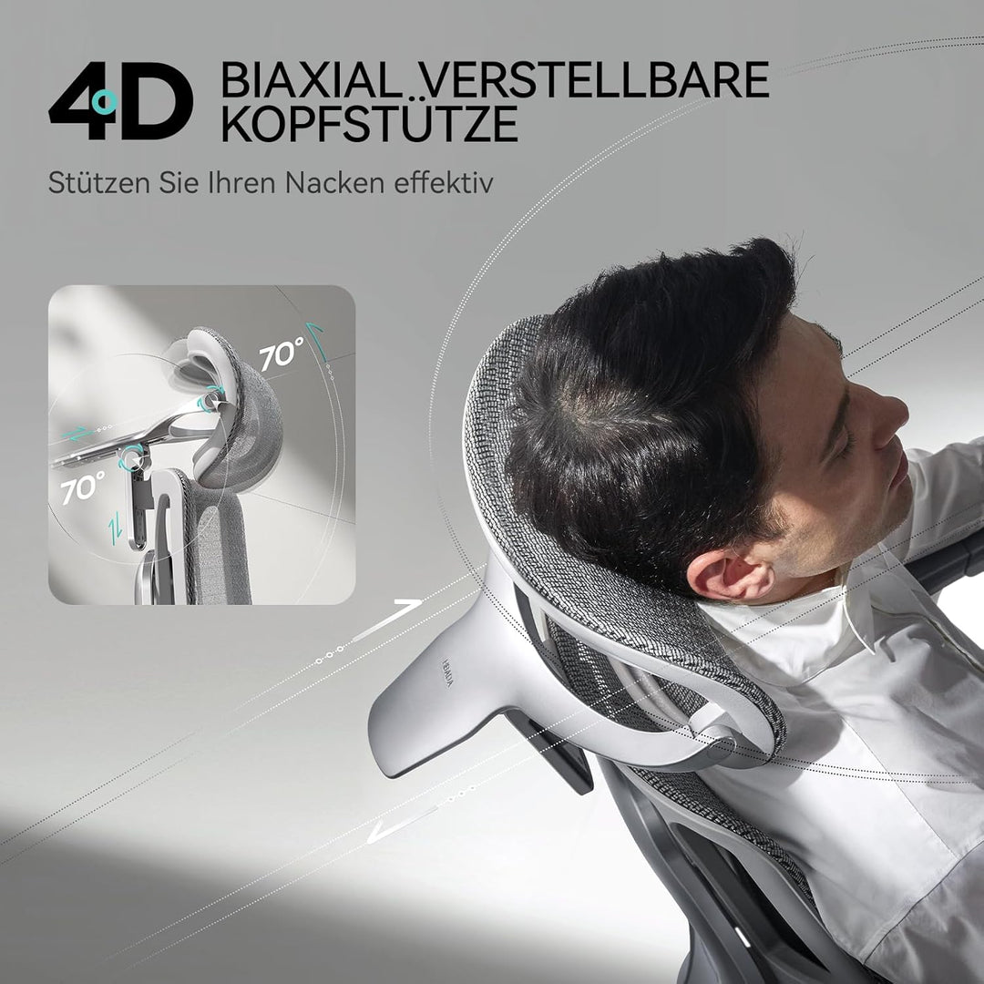Hbada Ergonomischer Bürostuhl E3 Pro • 3-Zonen Lendenstütze • 4D Kopfstütze • 6D Armlehnen • Fussstü