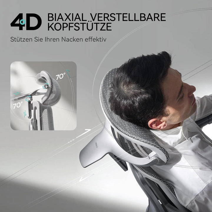 Hbada Ergonomischer Bürostuhl E3 Pro • 3-Zonen Lendenstütze • 4D Kopfstütze • 6D Armlehnen • Fussstü