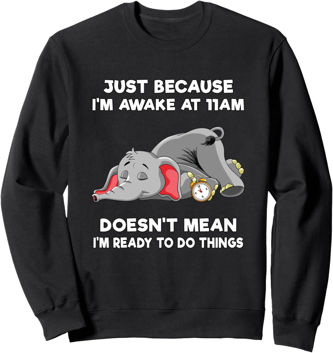 Just Because I'm Awake at 11am Funny Elephant Tweens Teens Sweatshirt