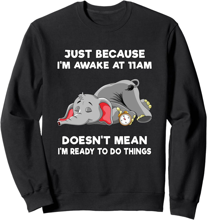 Just Because I'm Awake at 11am Funny Elephant Tweens Teens Sweatshirt