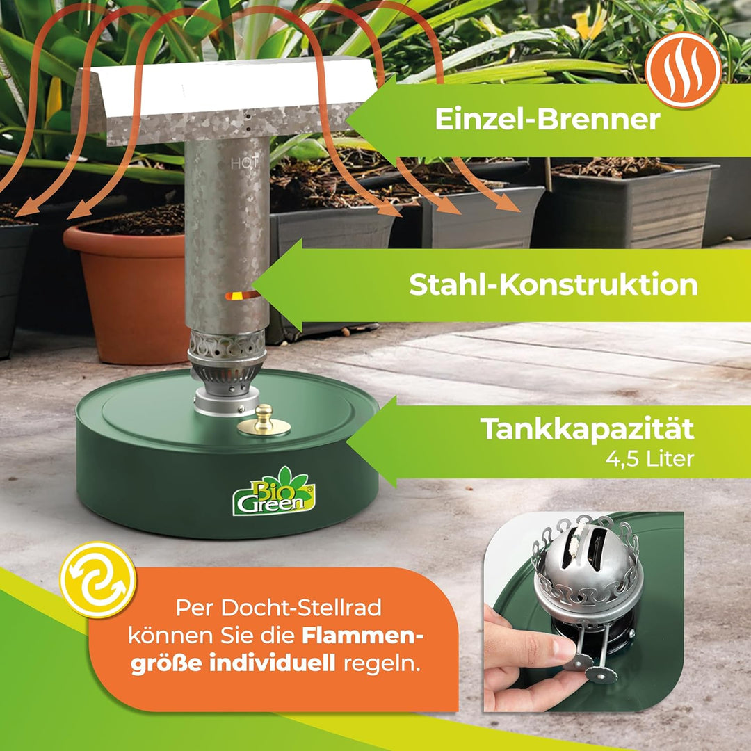 BioGreen Paraffin-Gewächshaus-Heizung WARMAX POWER 4 | max. 300 Watt Heizleistung | für Gewächshäuse