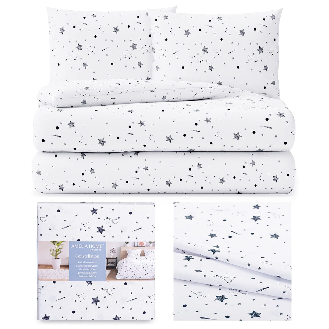 AmeliaHome 3tlg Bettwäsche 200x200 cm mit 2 Kissenbezügen 80x80 cm 100% Baumwolle Reissverschluss Av