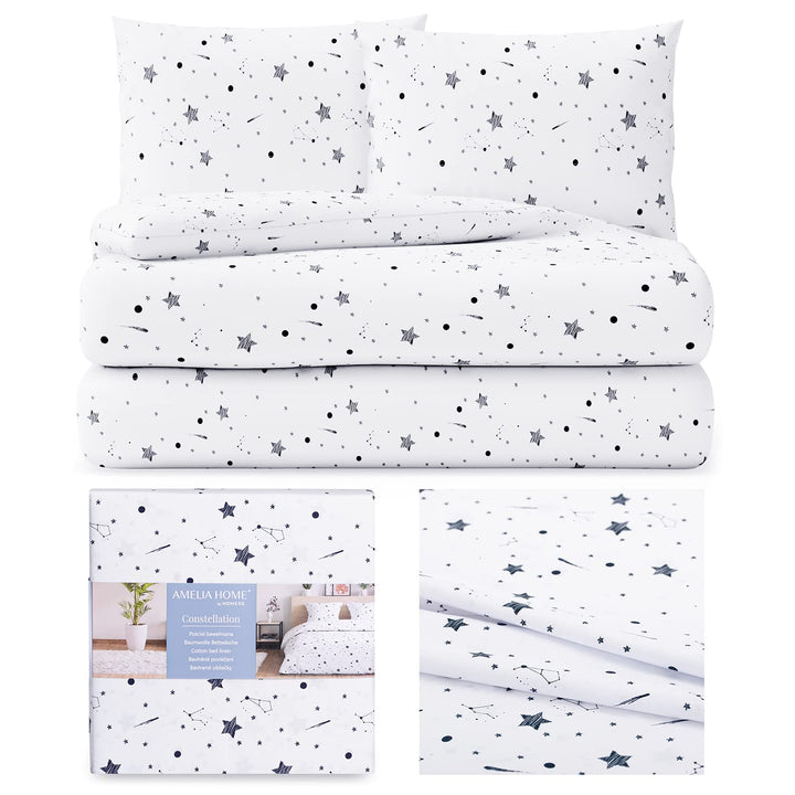 AmeliaHome 3tlg Bettwäsche 200x200 cm mit 2 Kissenbezügen 80x80 cm 100% Baumwolle Reissverschluss Av