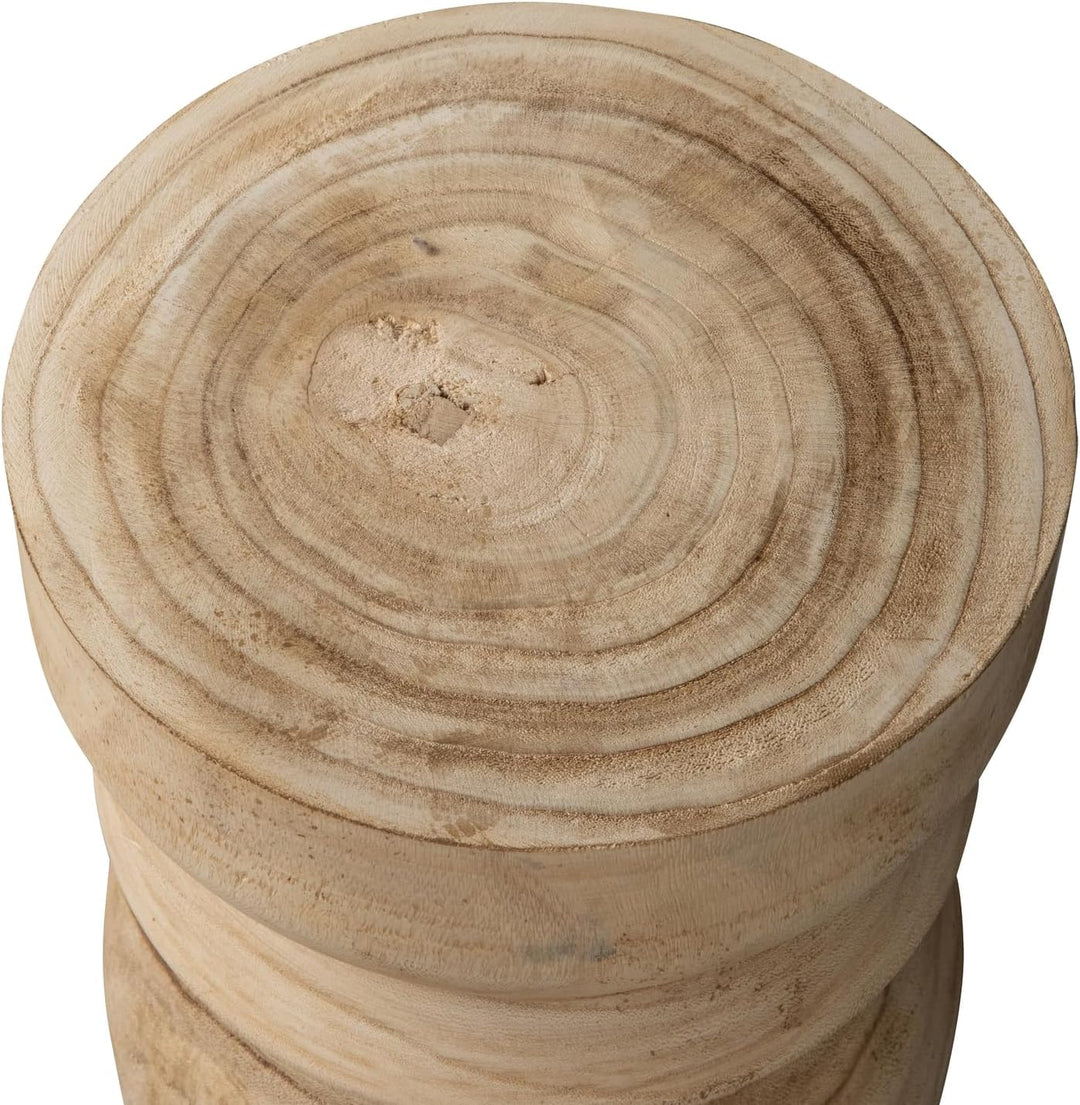 WOOOD Bikkel Hocker Rund - Natürliches Paulownia-Holz Langlebig Sitzhocker Planzentisch Couchtisch 2
