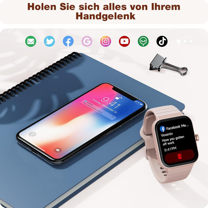 Smartwatch Damen mit Telefonfunktion Alexa Integriert - Fitnessuhr 100+ Sportmodi - Armbanduhr 1,8 Z