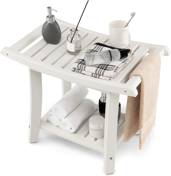 RELAX4LIFE Duschbank, Badezimmerbank mit Ablage Handtuchhalter, Badhocker mit Rutschfesten Füssen, D
