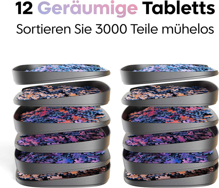 Puzzlup Stapelbare Puzzle Sortierschalen mit Box Anzeige auf Deckel – Set aus 12 Schalen – Bis zu 30