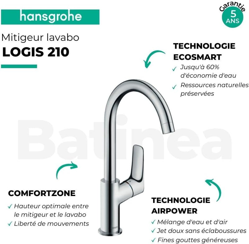 hansgrohe Wasserhahn Logis E (Armatur mit Auslauf Höhe 210mm und Schwenkauslauf, ohne Ablaufgarnitur