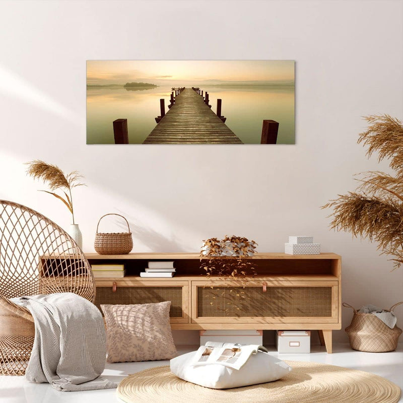 Wandbilder Dekoration Wohnzimmer Brücke See Panorama Bilder auf Leinwand 120x50cm Leinwandbild mit R