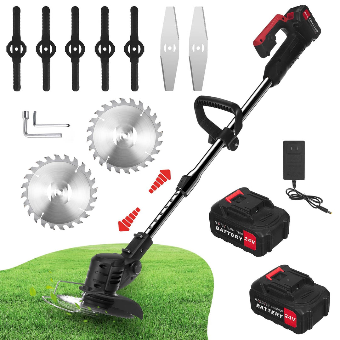 Rasentrimmer Akku 24V mit 2 Akkus und Ladegerät, Freischneider mit 2X 2,0 Ah Akkus & 3 Messerarten,