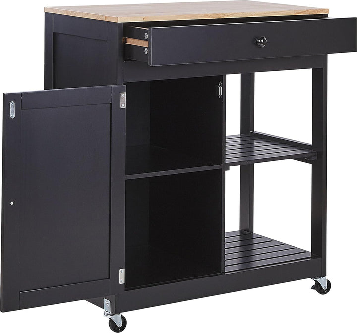 Beliani Moderner Servierwagen mit Schublade Schrank Ablage Landhausstil schwarz Trapani