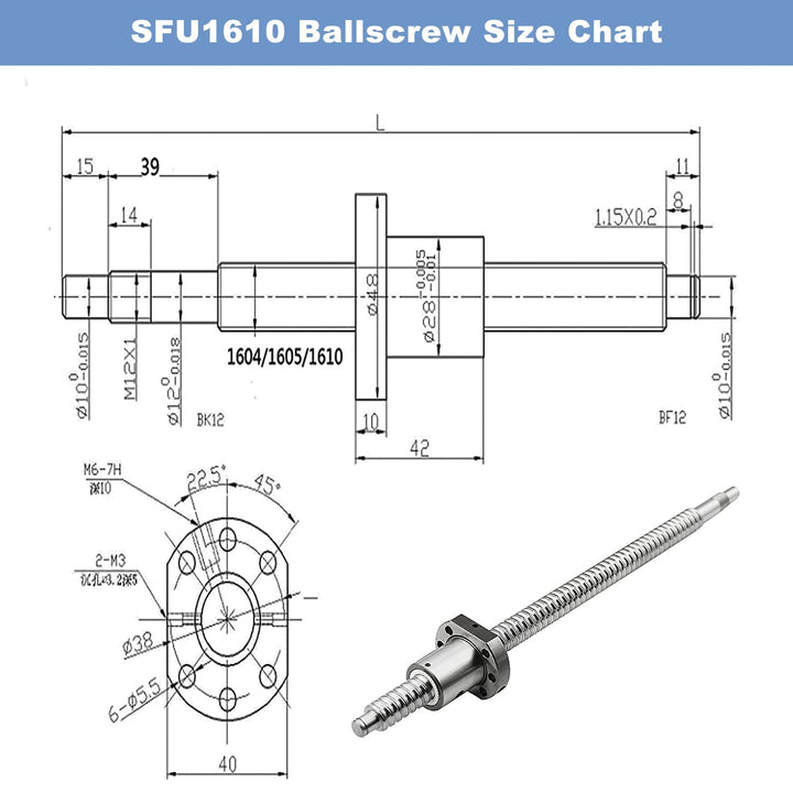 CNCMANS SFU1610 600mm Kugelumlaufspindel Edelstahl Ball Screw Gewindespindel mit Kugelmutter und Bea