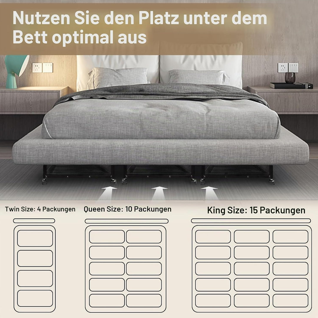 SPECILITE Unterbett-Aufbewahrungsbehälter auf Rädern, 4 Pack Rollende Unterbett-Metallbehälter mit D