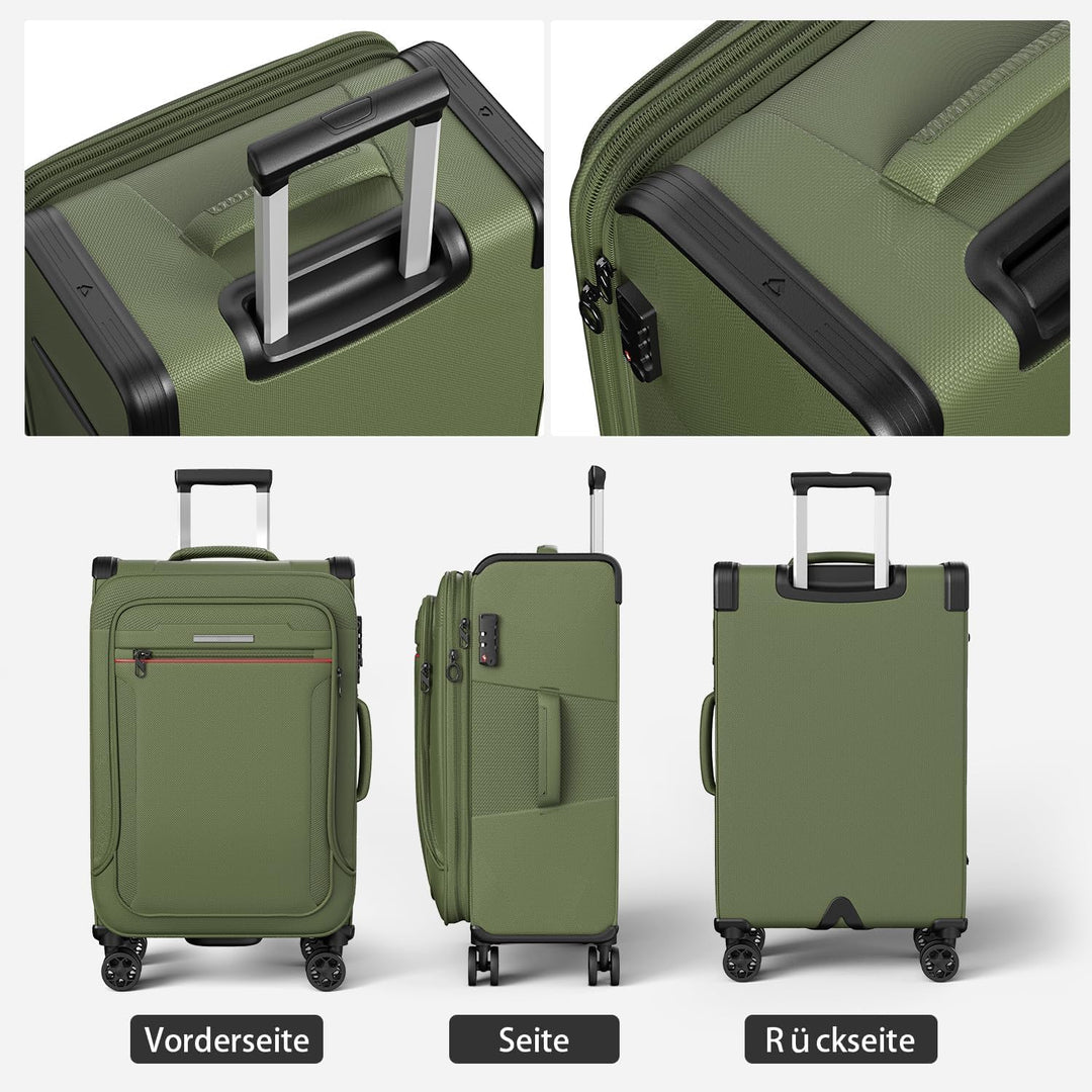 Weichschalenkoffer gross 80x48x30cm erweiterbar - Stoffkoffer Trolley wasserfest, Reisekoffer mit 4