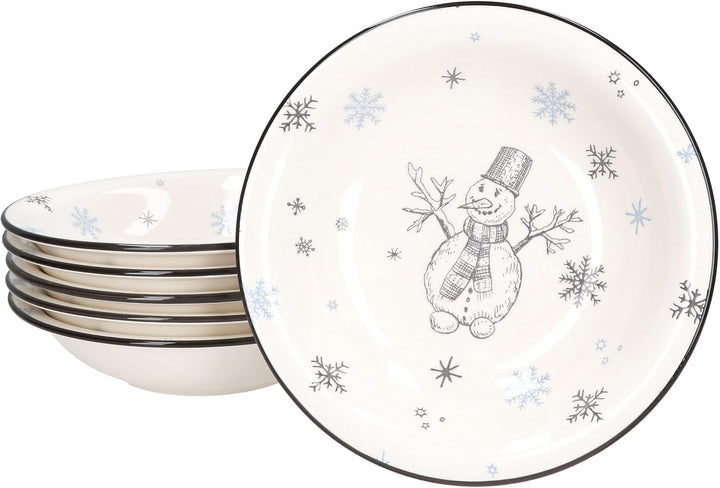 MamboCat 6er Set Olove Suppenteller I 450ml I winterliche Tiefe Teller aus Steingut mit Schneemann &