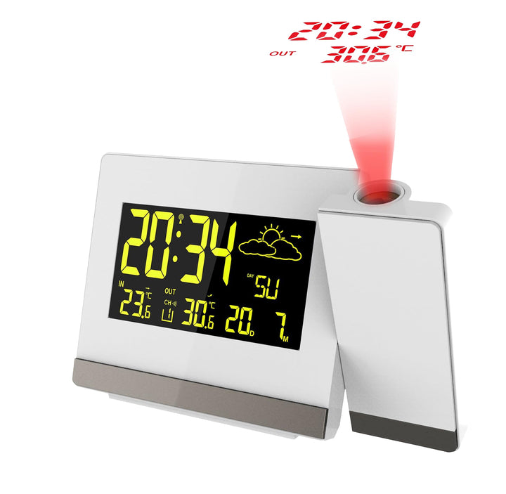 Technoline Funkprojektionswecker WT549 mit LED Farbeinstellung Weiss 14.7 x 4.2 x 9.2 cm