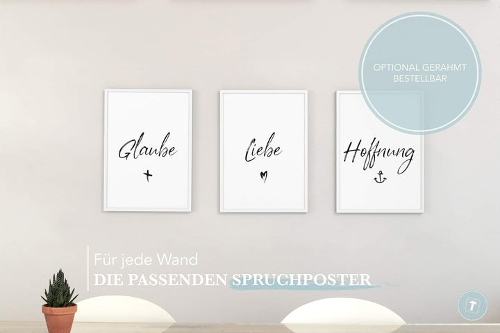 Papierschmiede® Spruch Poster 3er Set in DIN B2 (50x70 cm), Glaube Liebe Hoffnung, Typografie Bilder
