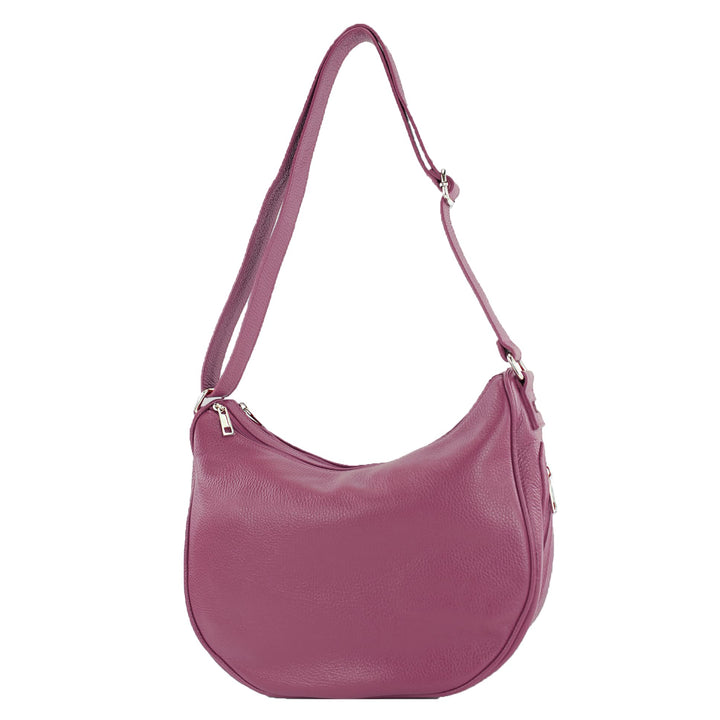 modamoda de - T222 - ital. Umhängetasche Schultertasche aus Leder Bordeauxviolett, Bordeauxviolett