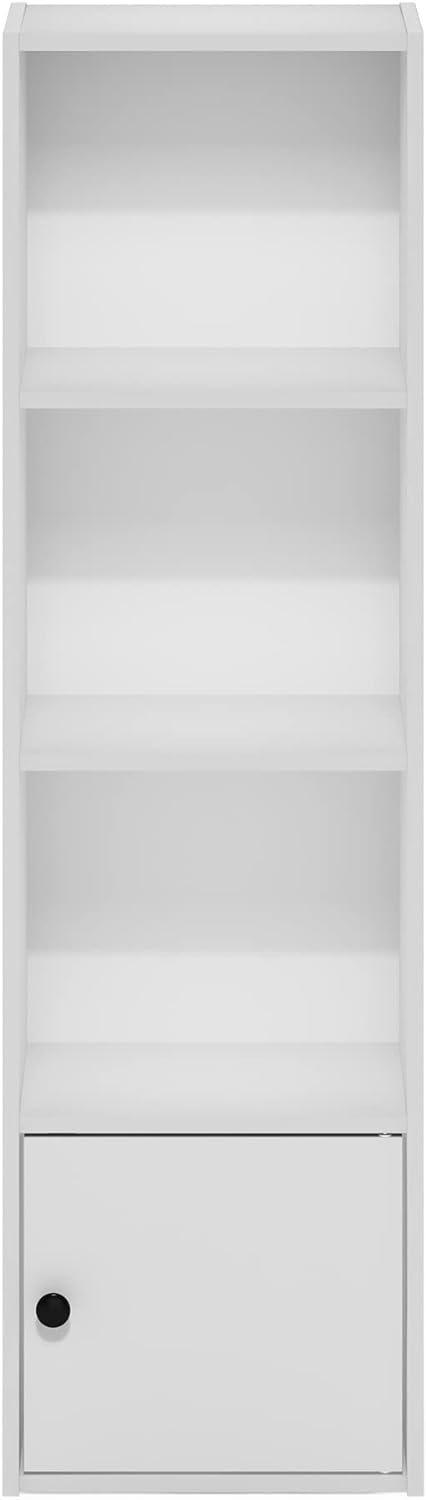 Furinno Luder Bücherregal mit 4 Ablagen und 1 Tür, weiss, 4-Tier Weiss 4-Tier with 1 Door, Weiss 4-T