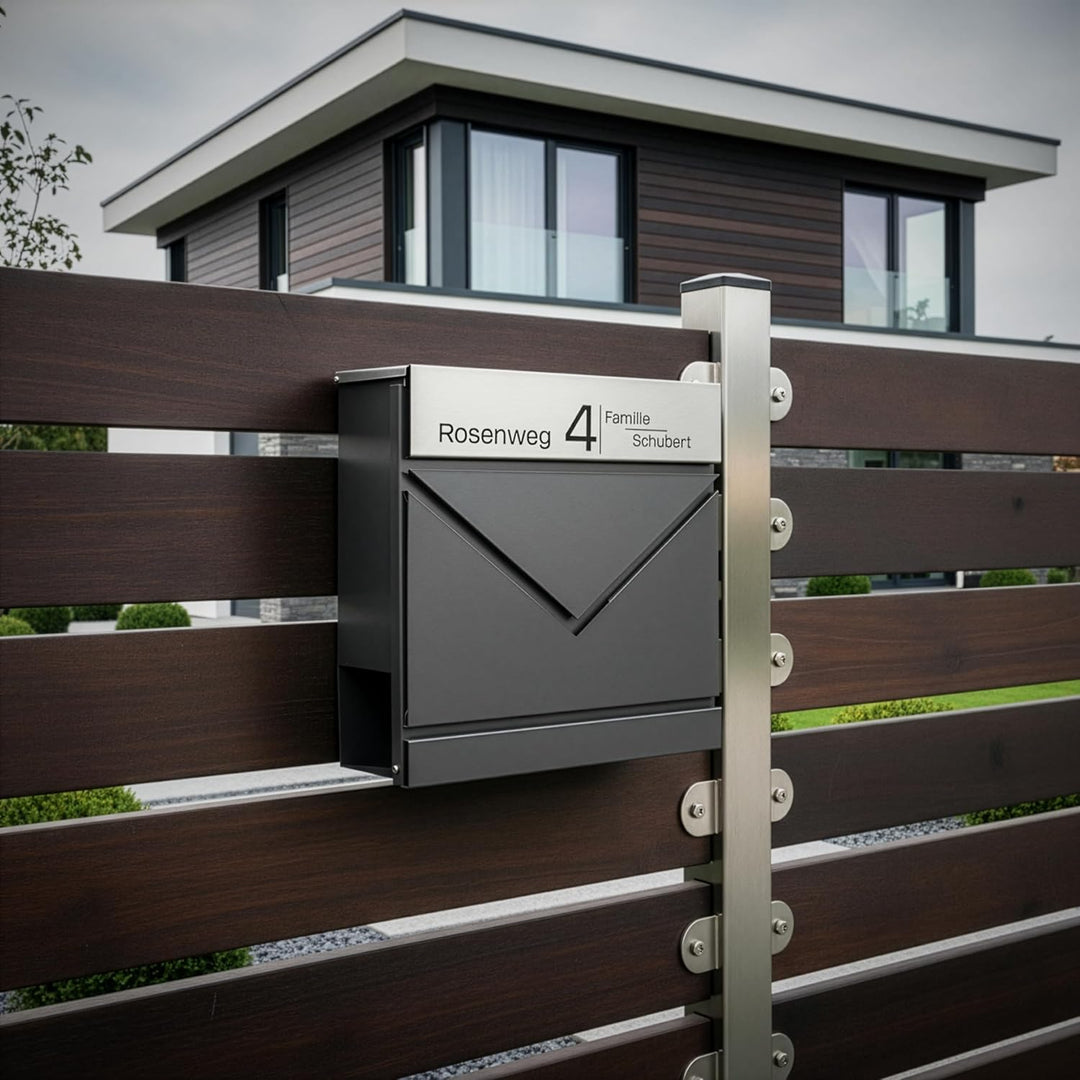 Grafner Premium Briefkasten personalisiert, RAL7016 mit Zeitungsfach und 2 Schlüssel, moderner Postk