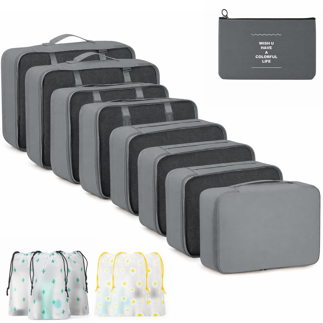 Koffer Organizer Set 15 Teilig Wasserdichte Packing Cubes Kleidertaschen Grau, Grau
