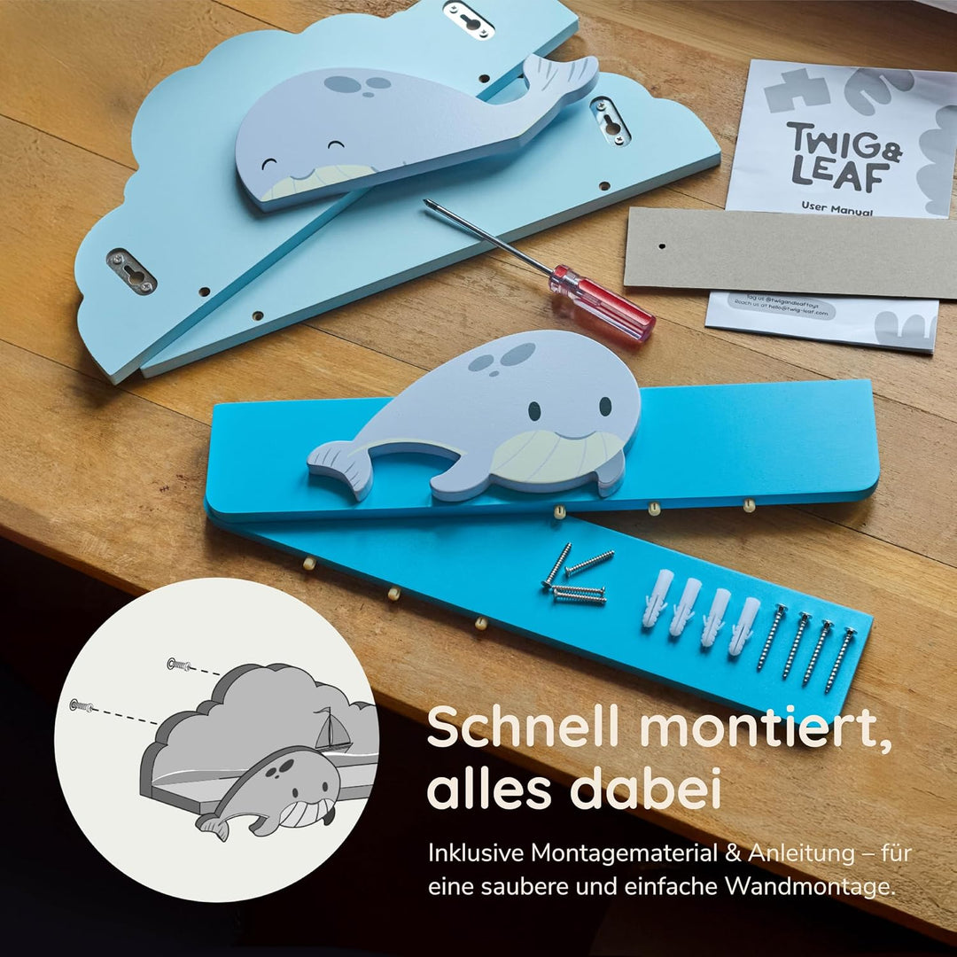 Twig &amp; Leaf Wandregal Kinderzimmer 2er Set aus Massivholz, Schweberegal Holz für Bücher &amp; Spielzeug,