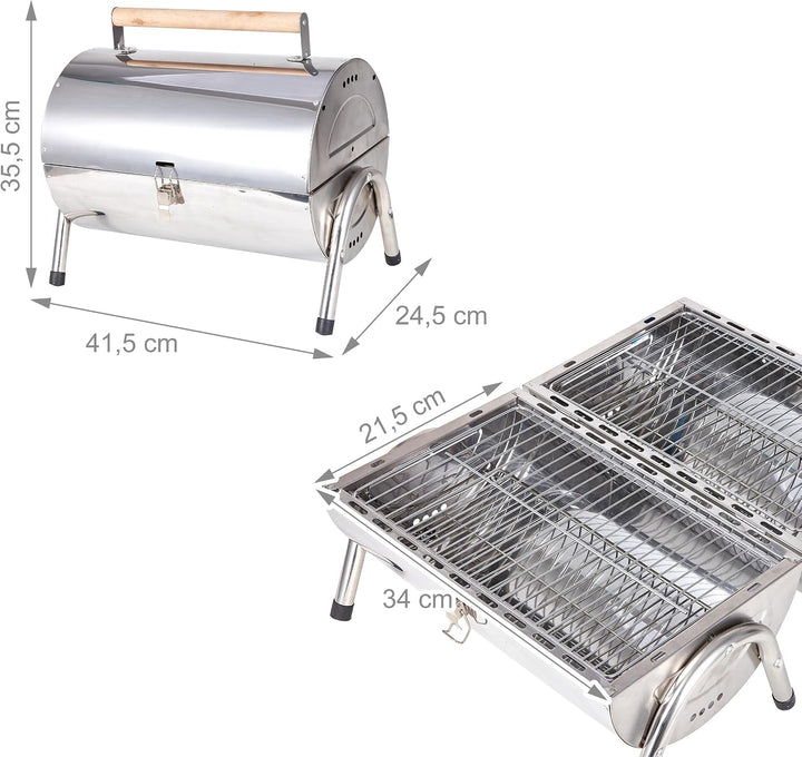 Relaxdays Tischgrill, 2 Grillflächen je 34 x 21,5 cm, Outdoor Camping, Klappgrill &amp; Smoker, Holzgrif