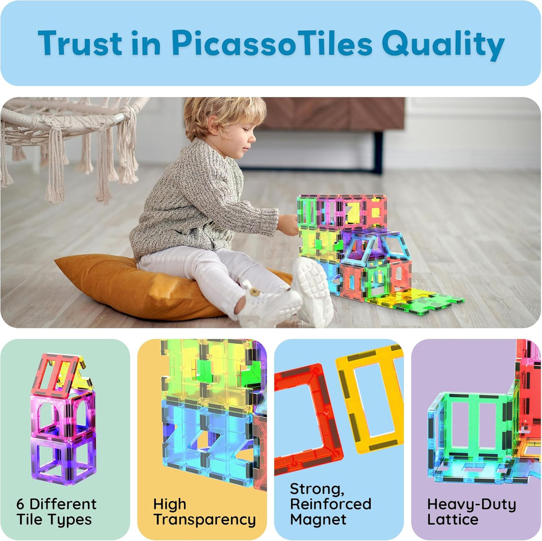 PicassoTiles PT42 Designer Artistry Kit 42pcs Set Magnet Building Tiles Clear Color Magnetic 3D Buil