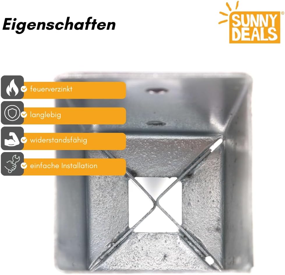 Einschlaghülsen für Pfosten 12x12 cm | 4er Set Bodeneinschlaganker verzinkt | Einschlaghülsen ca. 12