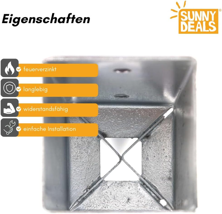 Einschlaghülsen für Pfosten 9x9 cm | 4er Set Bodeneinschlaganker verzinkt | Einschlaghülsen ca. 91x9
