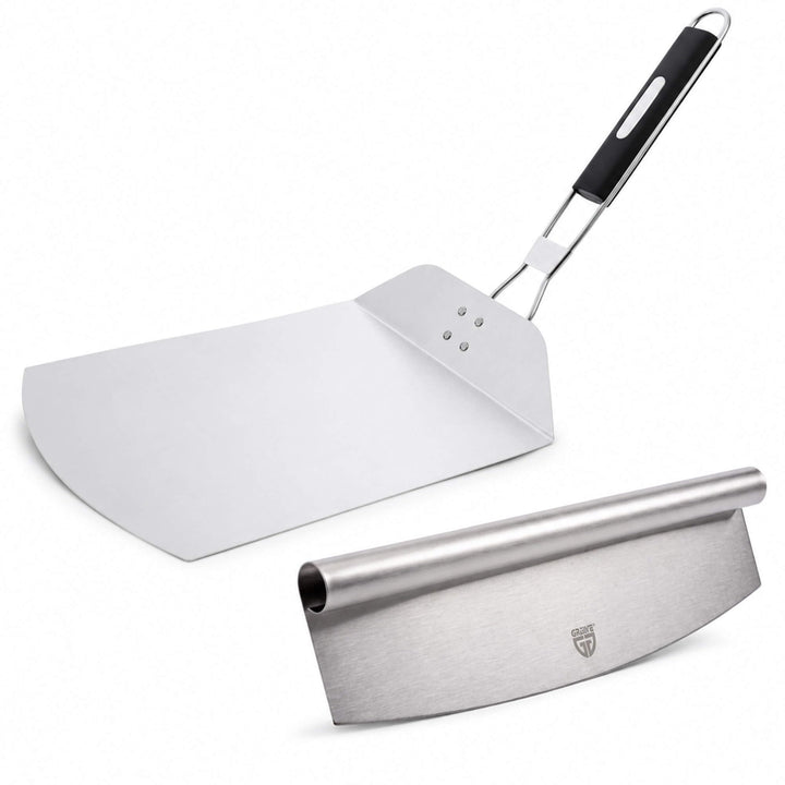 GRÄWE Pizzaschieber mit Pizzaschneider, Pizzaheber und Pizzamesser Set, Küchenhelfer für Pizza, Flam