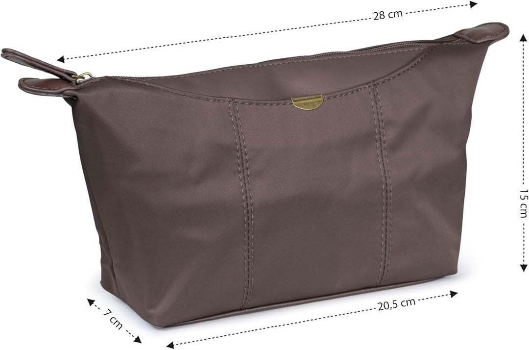 Kinston - Grosse satinierte Mehrzweck-Kulturtasche | Kosmetiktasche für die Reise Braunes Federmäppc