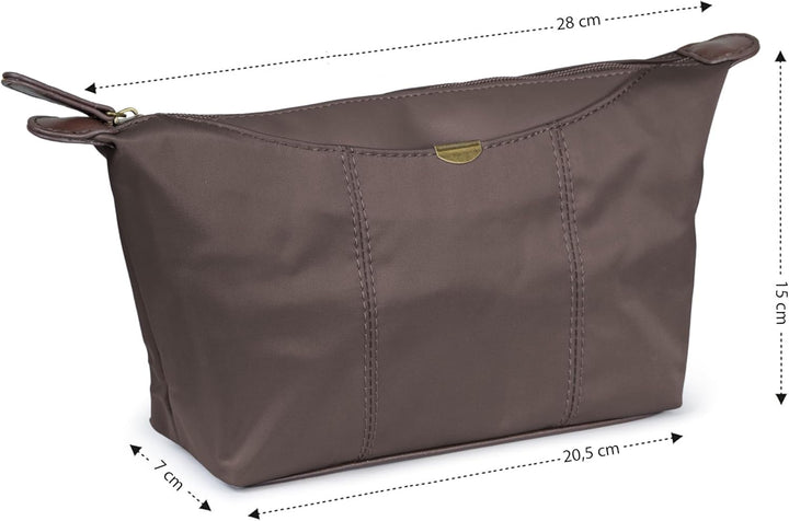 Kinston - Grosse satinierte Mehrzweck-Kulturtasche | Kosmetiktasche für die Reise Braunes Federmäppc