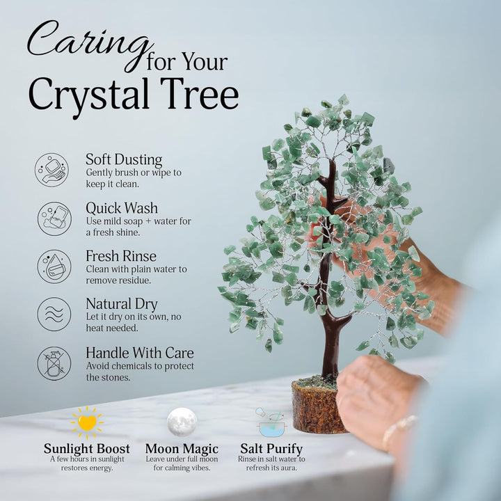 FASHIONZAADI Green Aventurine Gemstone Chakra Bonsai Tree Healing Crystals Chakra Trees Reiki Stone