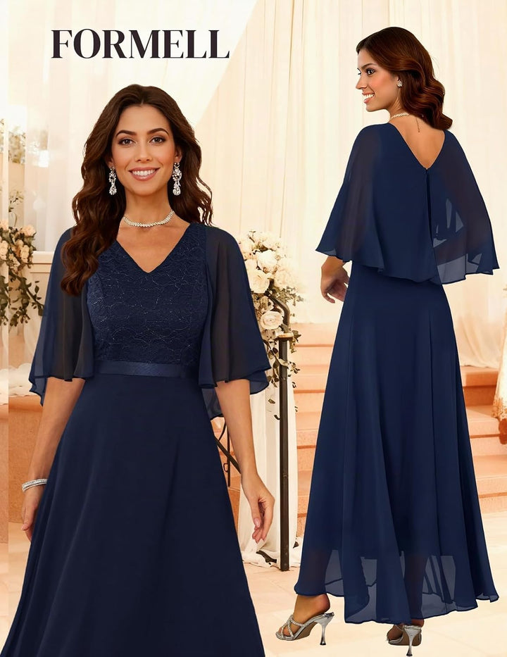 DRESSTELLS Festliche Abendkleider Damen Hochzeit Ballkleid Elegant Lang Brautkleid Standesamt Chiffo