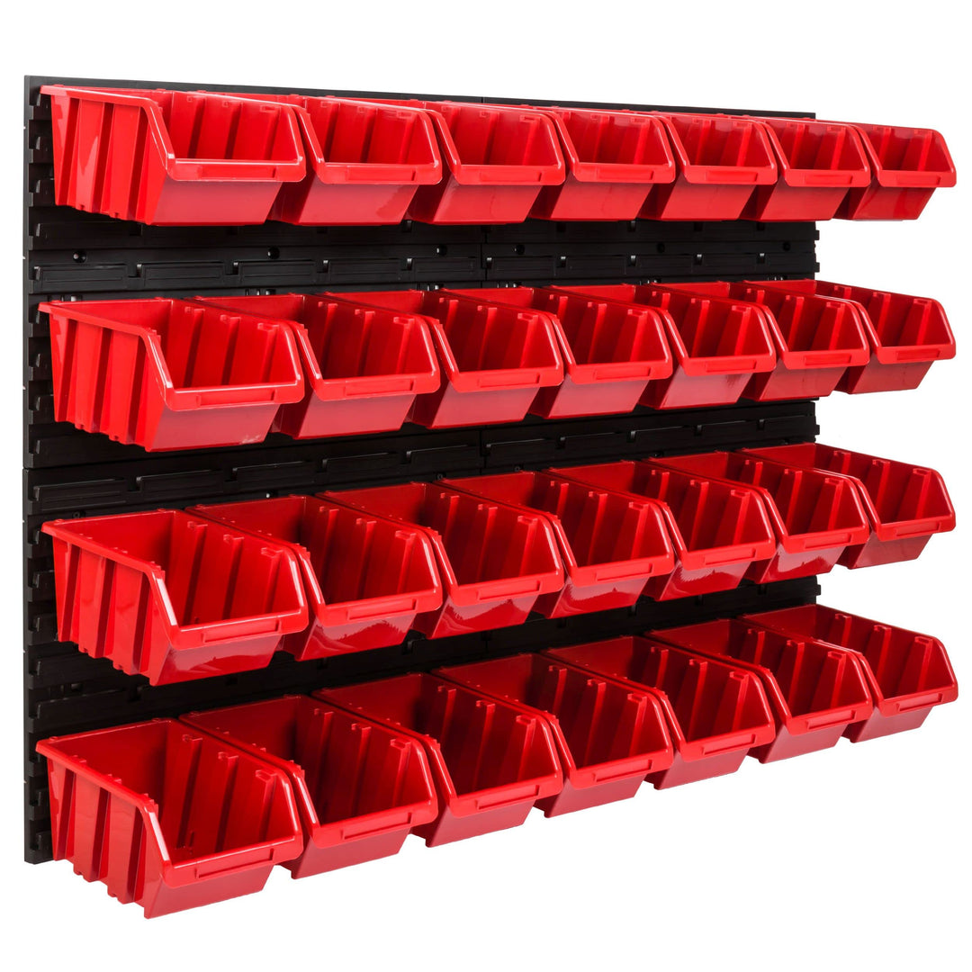 Lagersystem Werkstattregal | 115 x 78 cm | 28 stck. Box | Wandregal mit Stapelboxen - Wandplatten Ex