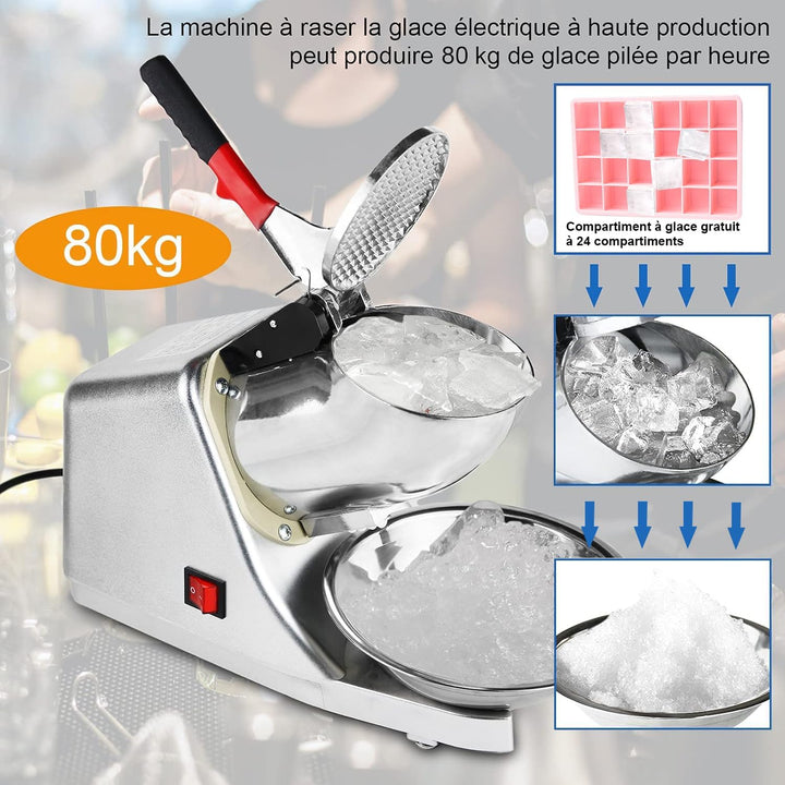 Elektrischer Eiszerkleinerer, 300 W, 220 V-240 V, Edelstahl, mit Doppelmesser, Schnee-Cone-Maker für