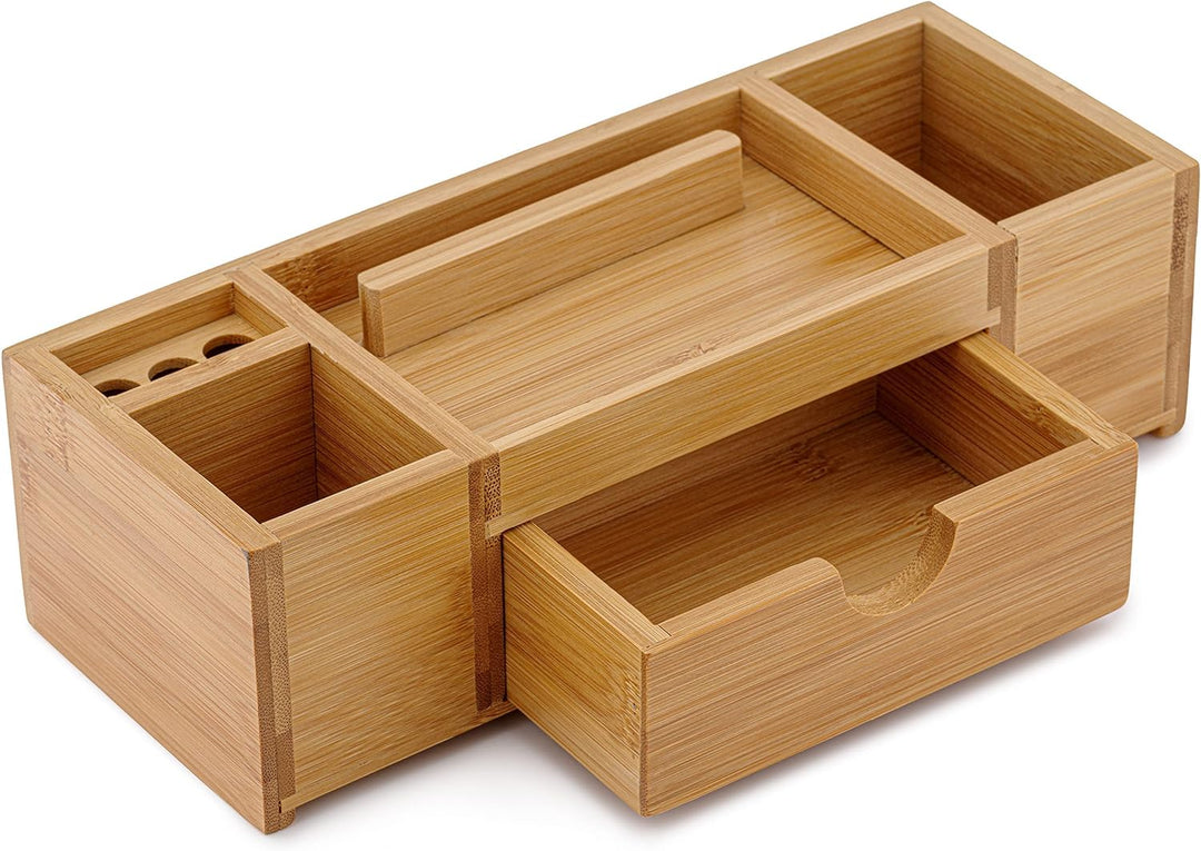 Schreibtisch-Organizer aus Bambus | Aufbewahrung, aufgeräumter Desktop für Büro, Zuhause | Holz-Orga