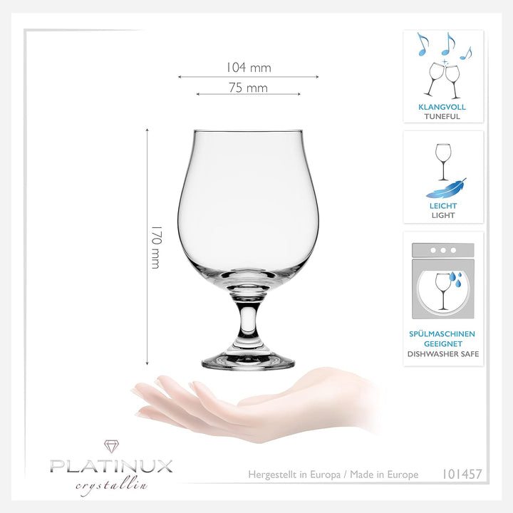 PLATINUX Bierpokale 500ml (max. 660ml) Set 6-Teilig Biergläser aus Crystalline Glas Bierkelche Biert