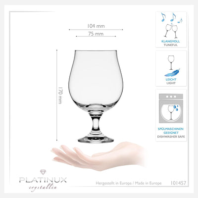 PLATINUX Bierpokale 500ml (max. 660ml) Set 6-Teilig Biergläser aus Crystalline Glas Bierkelche Biert