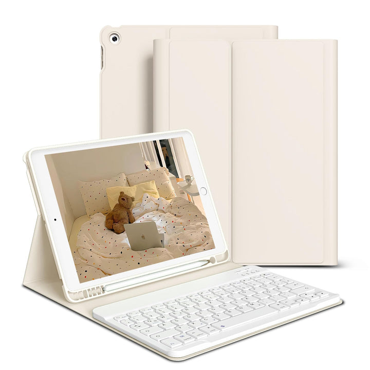 hülle mit Tastatur für iPad 9/8/7 Generation (2021/2020/2019) 10,2 Zoll, weiche TPU-Rückseite mit St
